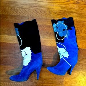 Vintage Italian Suede and Leather Blue and Black Boots